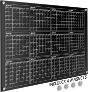 Black Magnetic 34”x46” Glass Whiteboard Yearly Calendar Planner Dry Erase F82