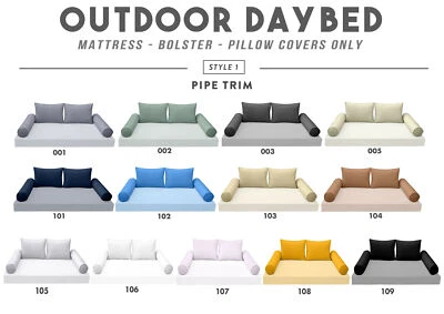 STYLE 1 - Piped Trim Pillow & Bolster for Outdoor Daybed Swing Bed |COVER ONLY|