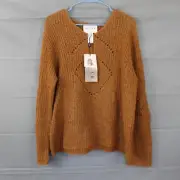 Vintage Oscar De La Renta Sweater Womens Medium Knit Scoop Neck Pull Over Brown