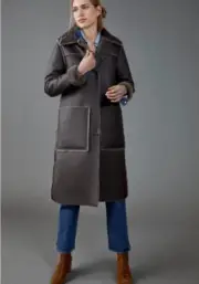 Anthropologie Kerry Reversible Faux Fur Duster Coat Jacket Gray SP S petite NWT