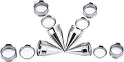 [TBOSEN] Ear Plugs Tunnels Gauge Stretcher Taper Kit Stainless Steel Double Flare Alloy 3 In 1 Set