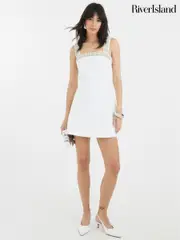 River Island White Embellished Shift Mini Dress (W66325) | $127