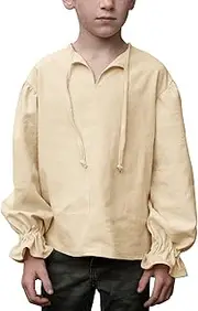 [Bbalizko] Boys Medieval Pirate Costume Shirt Kids Medieval Renaissance Ruffled Long Sleeve Halloween Scottish Jacobite Tops