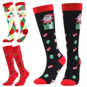 3 Pair Anti-Fatigue, Graduated Christmas Compression Knee High Socks, 15-20mmHg