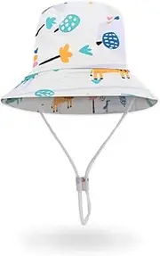 [UoQo] Baby Sun Hat, Cute Toddler Summer Hat with Animal Patterns, Adjustable Strap Sun Protective Bucket Cap for Girl Boy Kids Beach Outdoor Activity