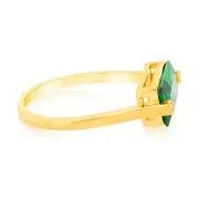 Sterling Silver Gold Plated Emerald Colour Rectangular Zirconia Ring, Q