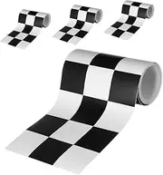 Milisten 4 Rolls Wall Border Sticker: Racing Theme Bulletin Board Borders Checkered Flag Trim for Classroom Decoration Retro Road Track Wall Decor