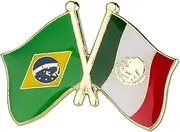 [Pinstant] Brazil Brazilian Mexico Mexican National Flag Crossed Flags Friendship Love Alliance Allies 1" Enamel Pin, 1 Inch, Enamel, enamel