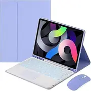 Keyboard Case for iPad Air 13-inch (M2) 2024 with Trackpad, 7 Color Backlit, Magnetic Detachable Wireless Bluetooth Backlit Keyboard with Mouse &Pen Holder (Purple)