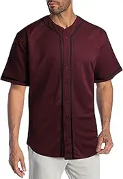 [Hat and Beyond] KS Mens Baseball Jersey Button Down T Shirts Plain Short Sleeve S-3XL 1KSA0002