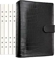 PU Leather Personal Notebook Planner with 80 Pages Loose-Leaf Papers 6 Holes Ring Binder Pen Holder Magnetic Buckle (Black Faux Crocodile Texture,A5 Mini)