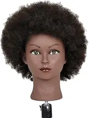 TOOYFUL Human Hair Hairdresser Cosmetology Afro Hair Manikin Head, Afro Light Black