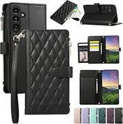 [ELEPIK] for Samsung Galaxy A14 5G/4G Case, Adjustable Crossbody Wallet Case with Card Holder, Kickstand, Wristlet for Women Men, Durable PU Leather Magnetic Phone Case for Galaxy A14 5G/4G, Black