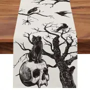 13x72 Inches Black Crow Silhouette Seasonal Burlap Farmhouse Indoor Table Runner