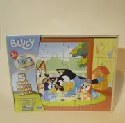 Bluey Toy Puzzle 5 Wood Puzzles with Wooden Storage Box.