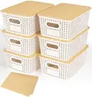 6 Pack Plastic Storage Baskets With Bamboo Lid Stackable Storage Baskets for ...