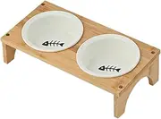 Elevated Dog Bowls - Tilted Ceramic Cat Water Bowl,With Wooden Base, Non-slip, Whisker Friendly Feeding Station For Small Medium Large Puppies Kittens