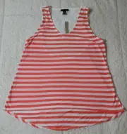 AQUA Women's Medium Coral/White Stripe Racer Back Tank Top