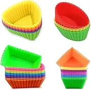 24pcs Silicone Muffin Baking Cups Cupcake Liners,Reusable Non-Stick Cake Molds Sets Multi-Color (Square + Rectangle + Triangle + Ellipse)