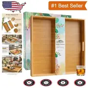 Large Rectangular Bamboo Serving Tray with Handles – 22" Ideal for Entertaining