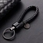 1x Car Keychain PU Leather Rope Strap Weave Keyring Key Ring Chain Key Black (for: Isuzu)