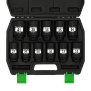 1/2" Drive Deep 6-Point Impact Socket Set, 11-Piece Deep Metric Spindle Axle ...