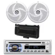 Pyle PLCD43MRB Marine Bluetooth CD Receiver, 2x 4" 100W Speakers, Cover (White)