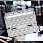 CostwayCosmetic Beauty Case Portable Lockable Makeup Jewelry Organizer-Silver