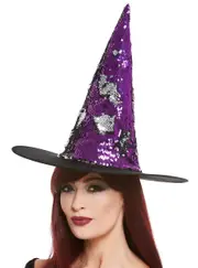Reversible Purple and Silver Sequin Witch Costume Hat