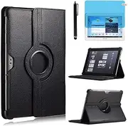 Case for Samsung Galaxy Tab Note 10.1 Inch 2012 (GT-N8000 N8010 N8013), 360 Degree Rotating Stand Protective Case with Stylus Pen, Screen Film (Black)