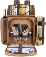Hap Tim Picnic Basket Backpack for 2 Person with 2 Insulated 2 Person, Brown