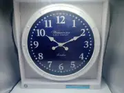 Westminster 16" Wall Clock London Navy Blue Face Distressed White Frame NIB