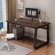 Modern Computer Desk with Walnut Top, Black Metal Frame, Home Office Study Table A0126 (Coffee + Black, 80X40X73CM)