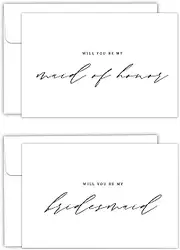 GYYsweetus 6 Packs Will You Be My Bridesmaid Card Set, Set of 6 Bridesmaid Proposal Cards, 4 Bridesmaid Cards, 2 Maid of Honor Cards, Wedding Bridal Shower Card with 6 Envelopes