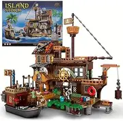 675PCS Island Storm Building Blocks Set(Compatible with Lego),Rebuild and Display Medieval Pirate's Island House and Pirate Ship,Unique Birthday choice for 6+ Kids or Adults