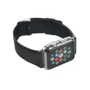 For Apple Watch Series 10,46-mm Case,Genuine Leather Oil Wax Rounded Strap,Black