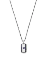 Bloomingdale's Fine Collection Men's Blue Sapphire & Diamond, & Enamel Star of David Dog Tag Pendant Necklace in 14K White Gold, 22