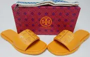 Tory Burch Double T Sport Sz 9.5 M Women's Leather Slide Sandals Yellow Mustard