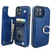 for iPhone 15 Wallet Case with Card Holder, 360° Rotation Ring Kickstand Blue
