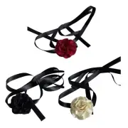 Women Flower Collar Choker Necklace Soft Fabric Flower Chokers Fabric Flower Tie