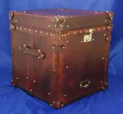 English Vintage handmade leather occasional side table antique Trunk chests Gift