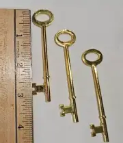 3 Skeleton Key for Mortise Antique Door Locks Brass Plated Zinc 80mm/3.15"
