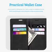 iPhone 15 Flip Wallet Case Cover with Metal Snap-On Fastener - PU Leather & TPU Featuring Front Cover, Multiple Card Holder Slots & Shock Resistance - Navy