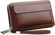 [KXUISDUJ] Wallets Double Zipper Men Clutch Bag Fashion Cowhide Leather Long Purse Men's Organizer Wallet Male Casual, A