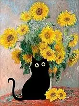 Paint by Numbers for Adults, Canvas DIY Acrylic Adult Paint by Number Kits Paintworks Sunflower Cat Artwork Wthout Frame, 16x20 Inch