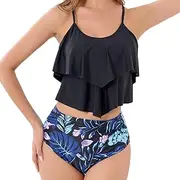 [ILEVIHAM] High Waisted Bikini Sets for Women Ruffle Swimsuits Two Piece Tummy Control Bathing Suits with Shorts