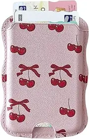ZCDAYE Magnetic Wallet Card Holder,Wavy Frame Design for iPhone 16/15/14/13/12 Series,holds up 3 Cards,Phone Wallet for Women Girls-Cherry Bow
