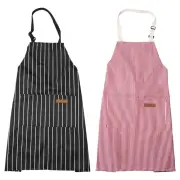 2Pack Kitchen Cooking Aprons Adjustable Chef Apron 2 Pockets Black/Red Stripes