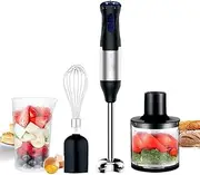 Handheld Blender, Stainless Steel Hand Stick Blender 1000w, 4-in-1 Whisk, Masher, Chopper & Blender, with Egg Whisk, Chopping Bowl and Cup, for Smoothies, Puree, Complementary Food