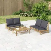 Garden Bench with Dark Grey Cushions Bamboo